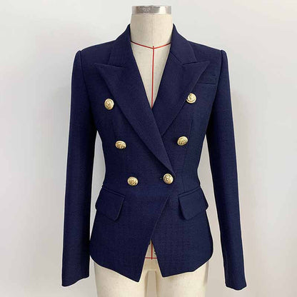 Womens coats Dark Blue Jacket Long Sleeves Blazer Breasted Coat