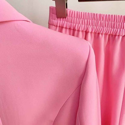 Womens Hot Pink Pantsuit Blazer + High Waist Nine-Point Suit Pants