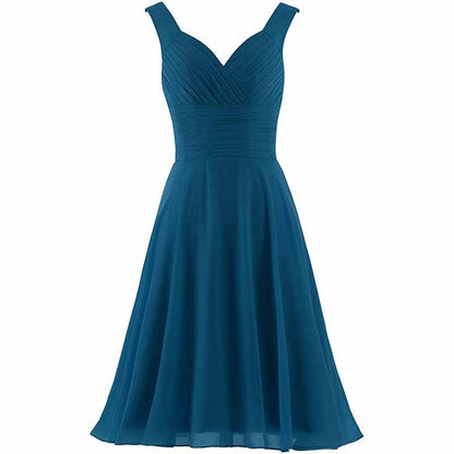 Women's V-Neck Chiffon Bridesmaid Dresses Short Prom Gown