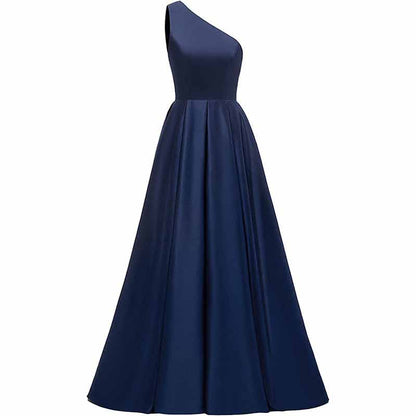 Women's One Shoulder Prom Dress Long Satin Formal Evening Ball Wedding Gowns