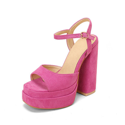 Women's Suede Sandals Platform Heels Dress Shoes Wedge Chunky Heels