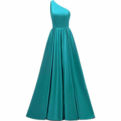 Women's One Shoulder Prom Dress Long Satin Formal Evening Ball Wedding Gowns