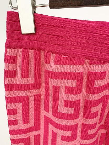 Women Maze Cardigan Suit + Trousers Two Piece Pink Sweater Suit