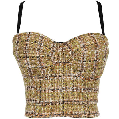Women Hound's-tooth Check Spaghetti Straps Bra Summer Party Tank Top