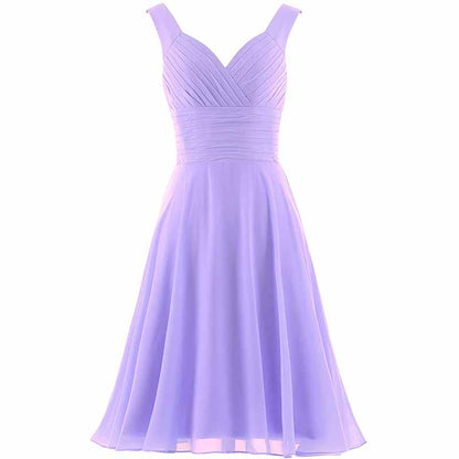 Women's V-Neck Chiffon Bridesmaid Dresses Short Prom Gown