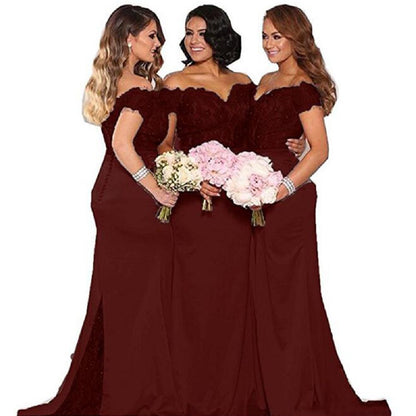 sd-hk Red Evening Maxi Dress Bodycon High Split Bridesmaid Dress