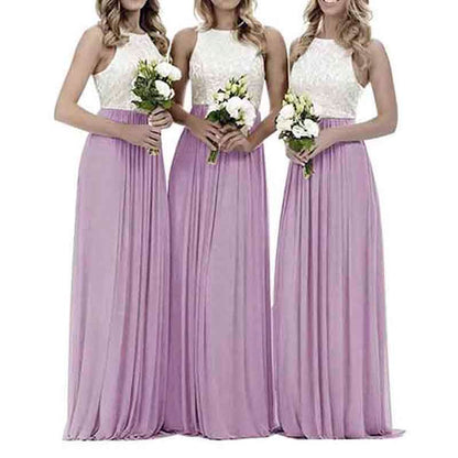 Lace Bridesmaid Dresses Sleeveless Long A Line Chiffon Wedding Guest Dresses