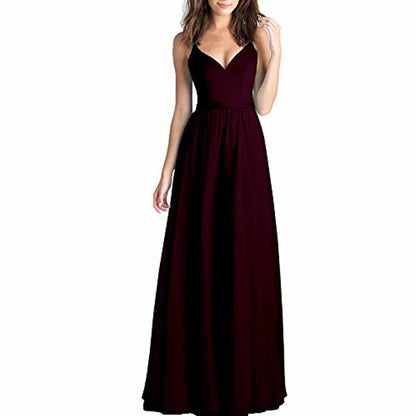 Women's V-Neck Pleated Chiffon Bridesmaid Dresses Long Prom Dress Evening Dress