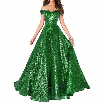 Women Sequin Prom Gowns Off Shoulder Wedding Dress Long Ball Dress
