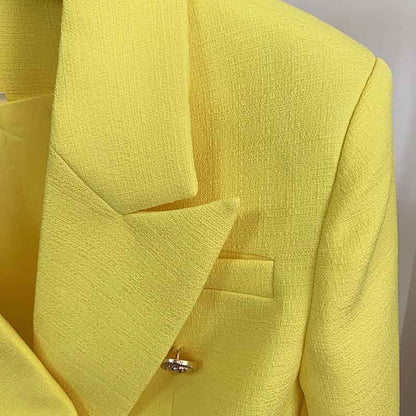 Women's Fitted Gold Lion Buttons Fitted Jacket Fluorescent Green Blazer