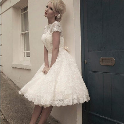 sd-hk White Short Bridesmaid Dress Short Sleeve Wedding Dress Short