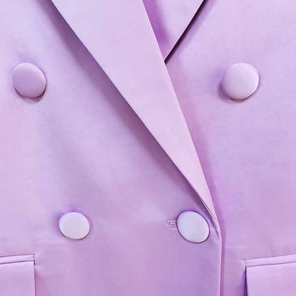 Women Loose fit Purple/Green Blazer + Mini Skirt Suit