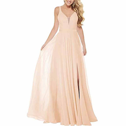 Long Simple Bridesmaid Dresses with Slit for Women Spaghetti Straps Prom Dresses