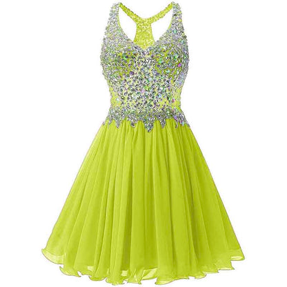 Women's Beaded Chiffon Homecoming Dresses Short Prom Gown Short Cocktail Party Dress
