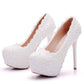 Wedding Platform Wedges Pumps White Lace Bridal Heels