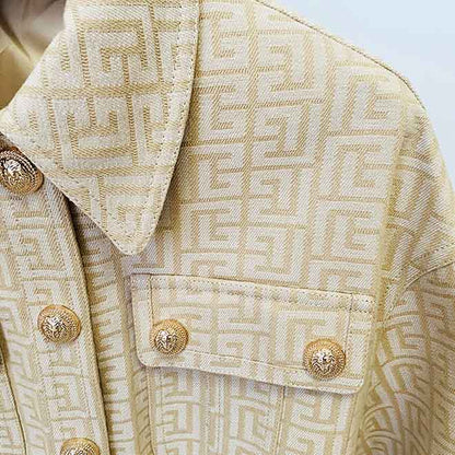 Metal Button Short Blazer & Shorts Suit In Beige