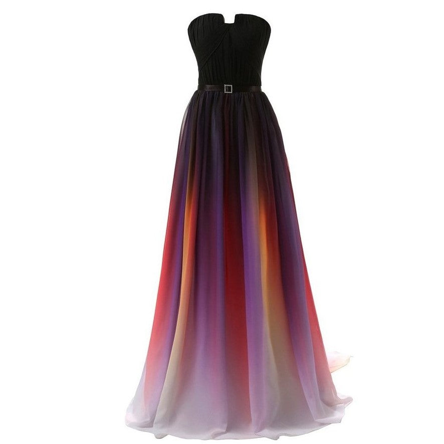 A line Chiffon Gradient Color Prom Dress Off The Shoulder Ombre Gowns ...