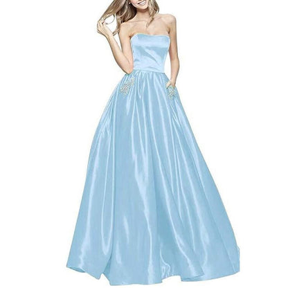 Off The Shoulder Satin Wedding Dresses With Pocket Bridesmaid Dresses