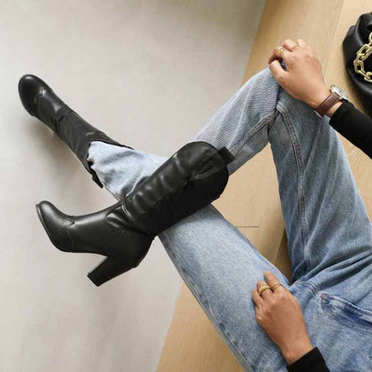 Mid Calf Western Boots Fashion Pointed Toe Pull On Cowgirl Boot