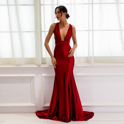 sd-hk Wine Red Cocktail Bodycon Gowns Backless Prom Dress