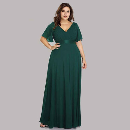 Women's Bridesmaid Dress Plus Size Double V-Neck Evening Party Maxi Dress