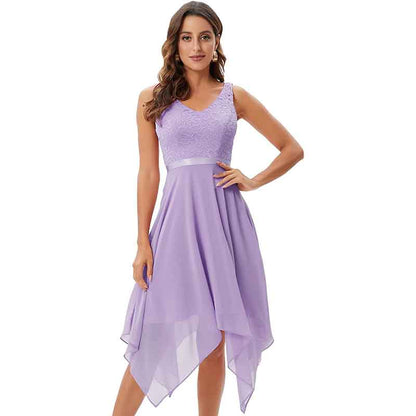 Women's Vintage Floral Lace Dress Asymmetrical Cocktail Bridesmaid Dress