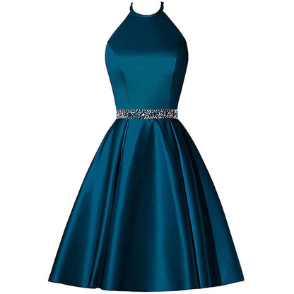 Short Prom Dress Halter Homecoming Dresses with Pockets Satin Cocktail Dress