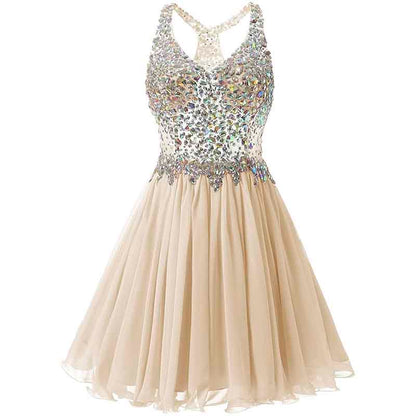 Women's Beaded Chiffon Homecoming Dresses Short Prom Gown Short Cocktail Party Dress
