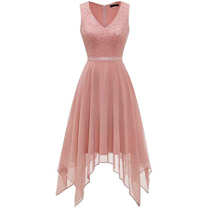 Women's Vintage Floral Lace Dress Asymmetrical Cocktail Bridesmaid Dress