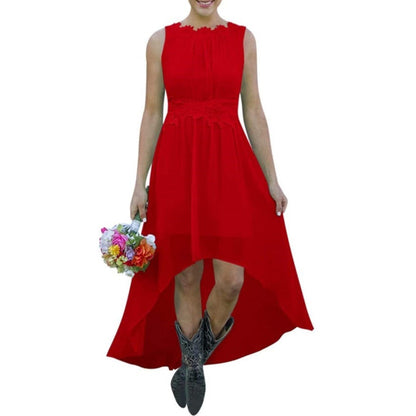 sd-hk High Low Lace Chiffon Bridesmaid Dress Blue