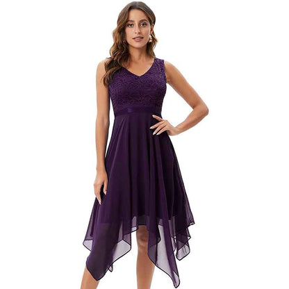 Women's Vintage Floral Lace Dress Asymmetrical Cocktail Bridesmaid Dress