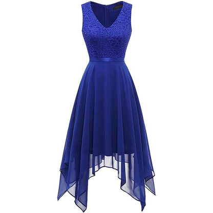 Women's Vintage Floral Lace Dress Asymmetrical Cocktail Bridesmaid Dress