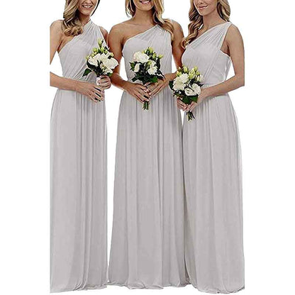 Women One Shoulder Bridesmaid Dresses Long Aline Chiffon Prom Evening Gown