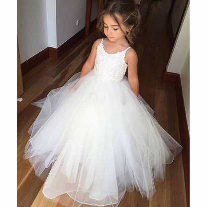 Lace Embroidery Sheer Sleeveless Flower Dress Kids Trailing Tutu Gowns