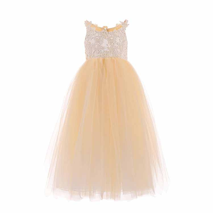 Girl's Lace Embroidered Long Sleeve Flower Girl Dress – Detachable Train, Sizes 2-12