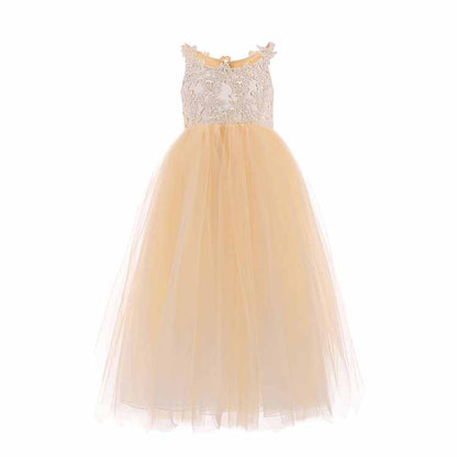Lace Embroidery Sheer Sleeveless Flower Dress Kids Trailing Tutu Gowns