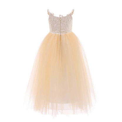 Lace Embroidery Sheer Sleeveless Flower Dress Kids Trailing Tutu Gowns