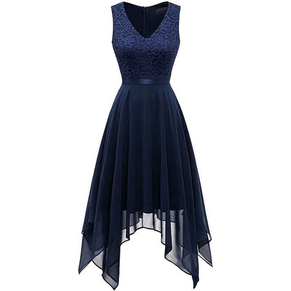 Women's Vintage Floral Lace Dress Asymmetrical Cocktail Bridesmaid Dress