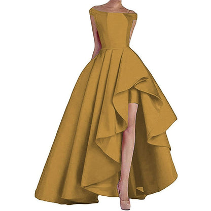 sd-hk Women's Off Shoulder Evening Prom Dresses High Low Wedding Gowns