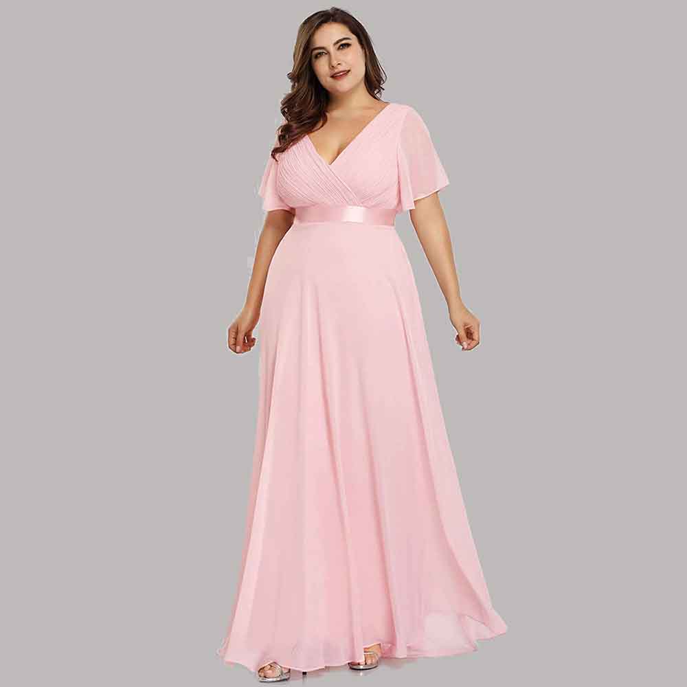 Women's Bridesmaid Dress Plus Size Double V-Neck Evening Party Maxi Dress