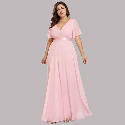 Women's Bridesmaid Dress Plus Size Double V-Neck Evening Party Maxi Dress