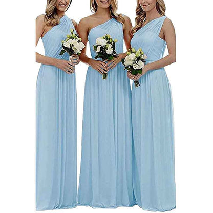 Women One Shoulder Bridesmaid Dresses Long Aline Chiffon Prom Evening Gown