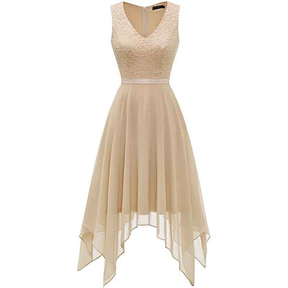Women's Vintage Floral Lace Dress Asymmetrical Cocktail Bridesmaid Dress