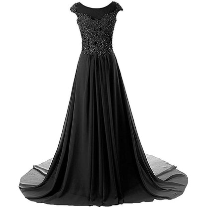 sd-hk Women Lace Bridesmaid Dress Chiffon Prom Dress Cap Sleeve Prom Dresses