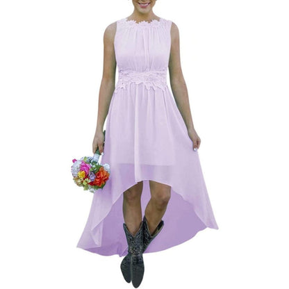 sd-hk High Low Lace Chiffon Bridesmaid Dress Blue