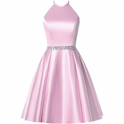 Short Prom Dress Halter Homecoming Dresses with Pockets Satin Cocktail Dress