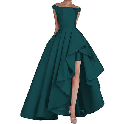 sd-hk Women's Off Shoulder Evening Prom Dresses High Low Wedding Gowns