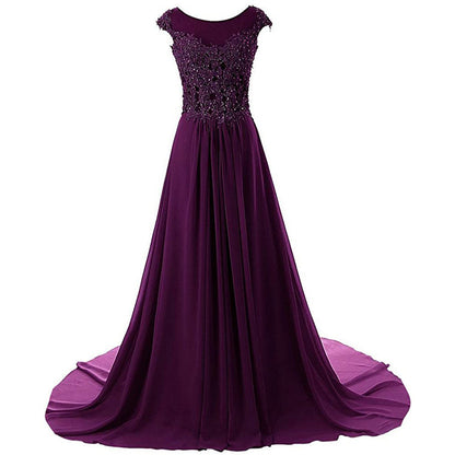 sd-hk Women Lace Bridesmaid Dress Chiffon Prom Dress Cap Sleeve Prom Dresses