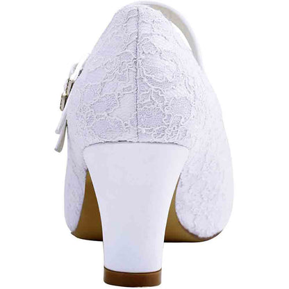 Wedding Shoes for Bride Closed Toe Bridal Shoes Block Heel Pumps