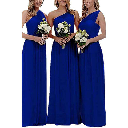 Women One Shoulder Bridesmaid Dresses Long Aline Chiffon Prom Evening Gown